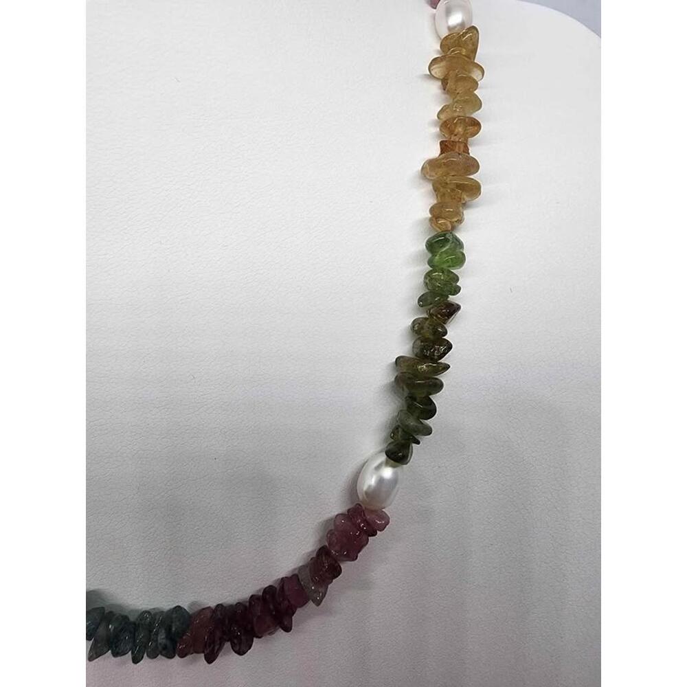 Rainbow Tourmaline and Baroque Pearl Necklace - Picture 2 of 3